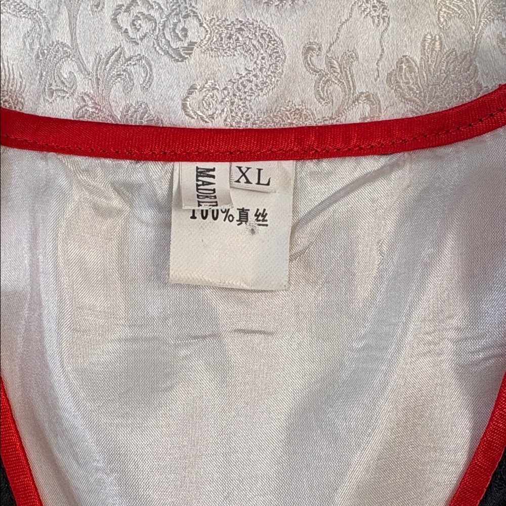 Chinese Style Brocade Jacket / Tang-Style – White with Red & Black Trim Size S. - Picture 3 of 3